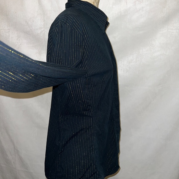 Black button down blouse‎ with gold shimmer stripes size Large - Picture 7 of 15